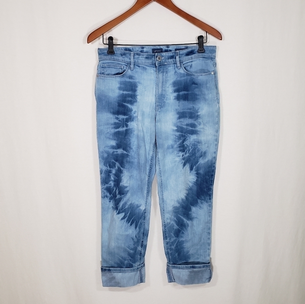 J. Jill High-Rise Cropped Jeans Tie-Dye Design Island Wash Blues Size 6